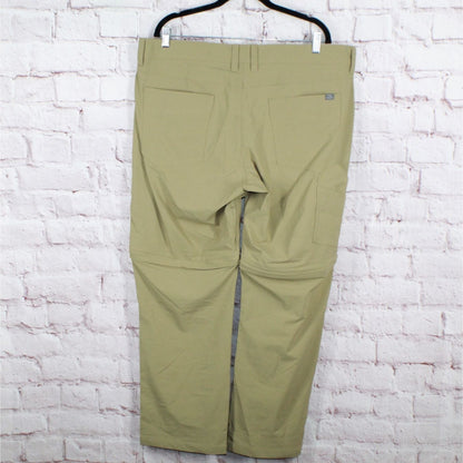 LL Bean Mens No Fly Zone Zip Off Fishing Pants Convert To Shorts Nylon Tan 38x30