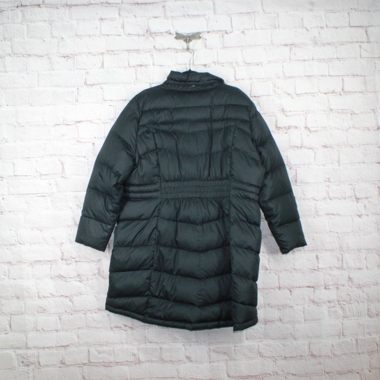 LL Bean Women's Warm Core Down Coat Polyester Snap Zip Black Quilted Size 1X