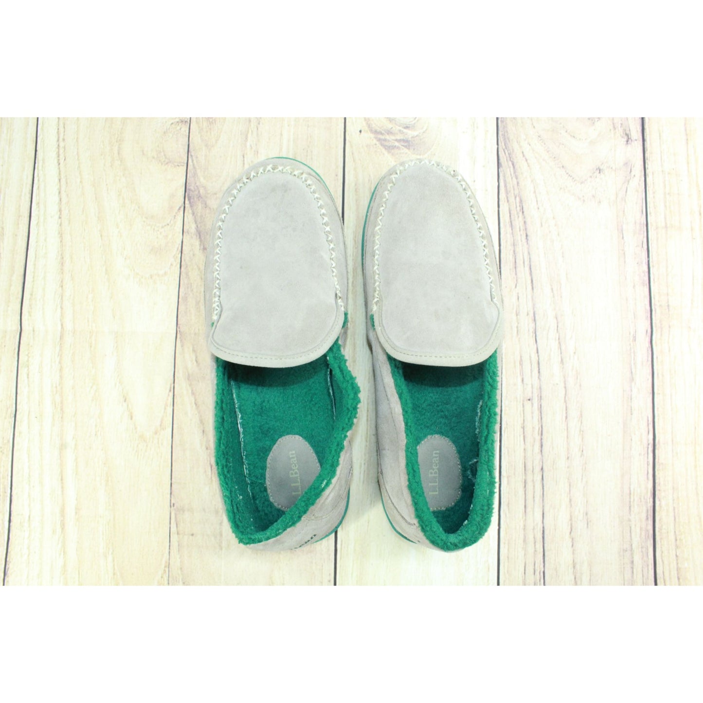 LL Bean Mens Gray Suede Fleece Lined Rugged Nonslip Mountain  Slippers Size 10 M