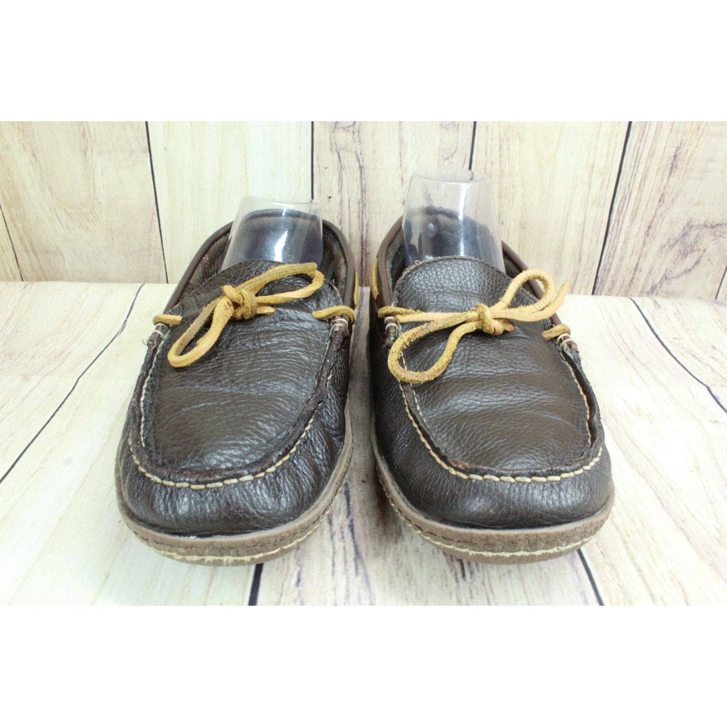 LL Bean Men's Handsewn Slippers Flannel Lined Leather Brown Size 11 M