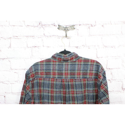 LL Bean Men's Scotch Plaid Flannel Shirt Traditional Fit Cotton Gray Red Size XL