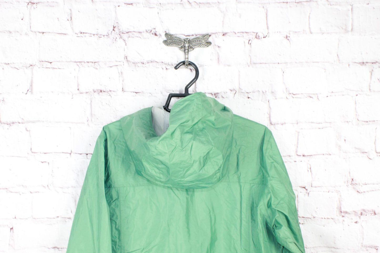 LL Bean Women's Trail Model Hooded Rain Jacket Lightweight Nylon Green Size S