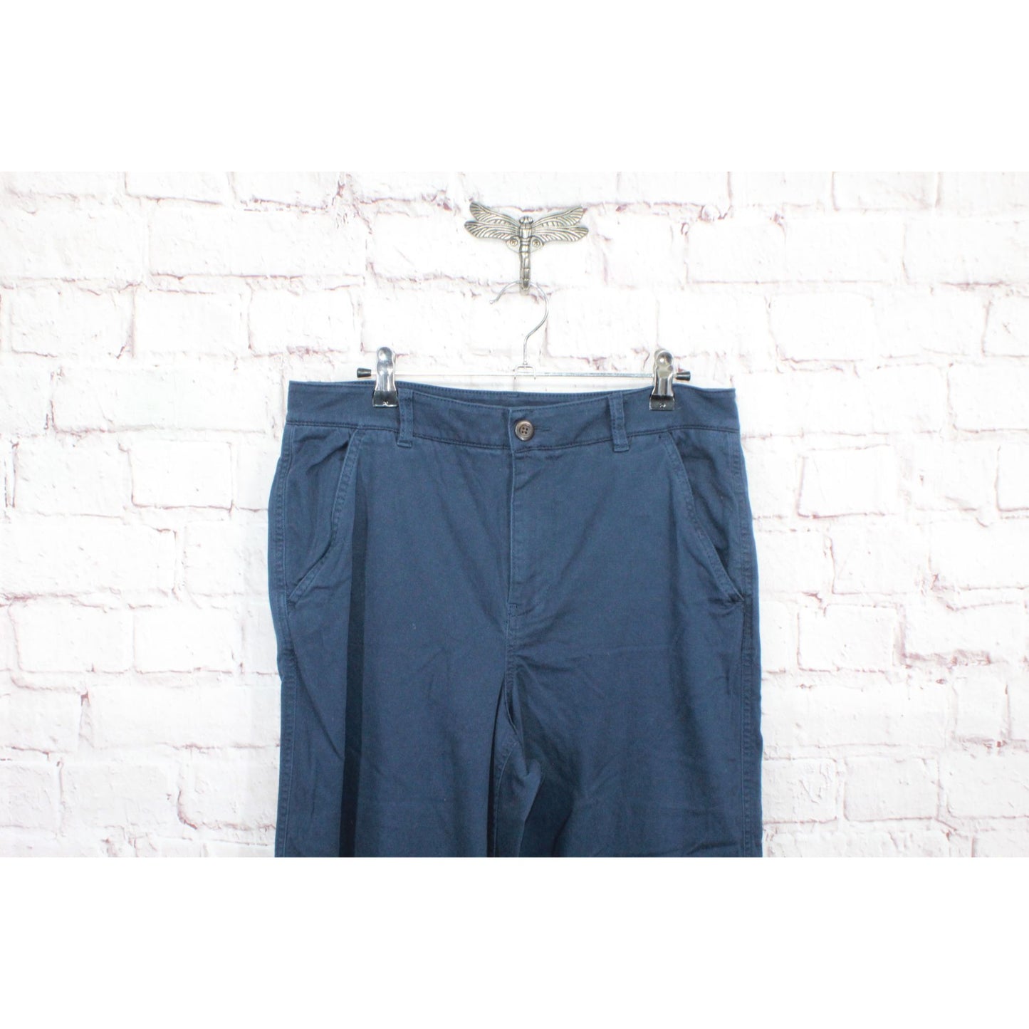 LL Bean Women's Comfort Stretch Pants Mid Rise Wide Leg Chino Classic Navy 10