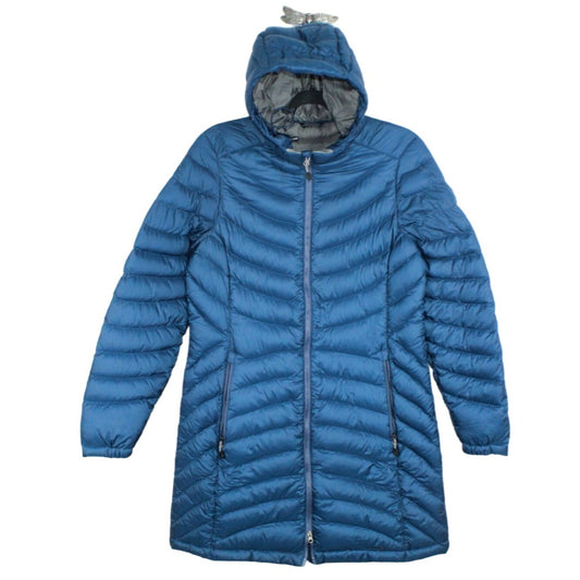 LL Bean Women's Ultralight 850 Down Hooded Coat Three Quarter Length Blue S