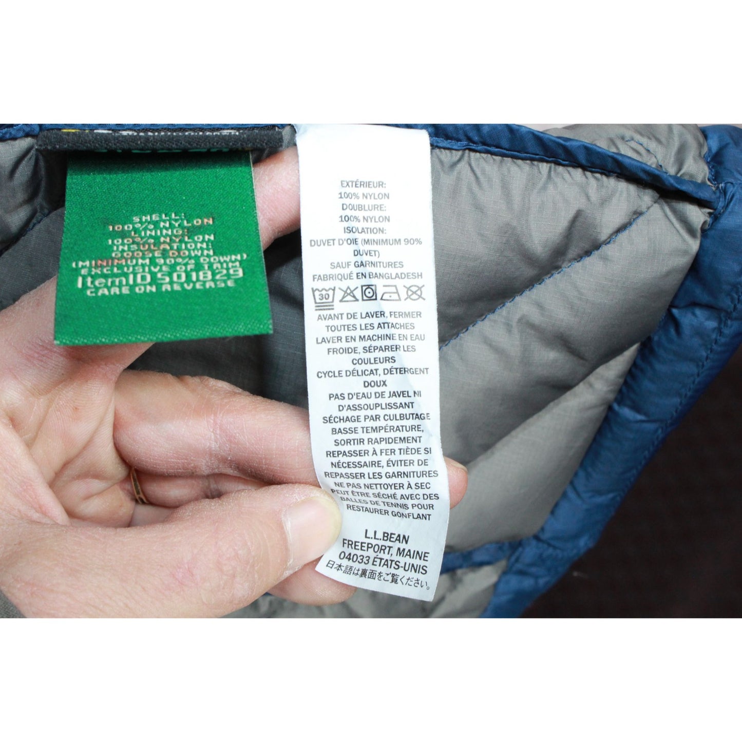 LL Bean Women's Ultralight 850 Down Hooded Coat Three Quarter Length Blue S