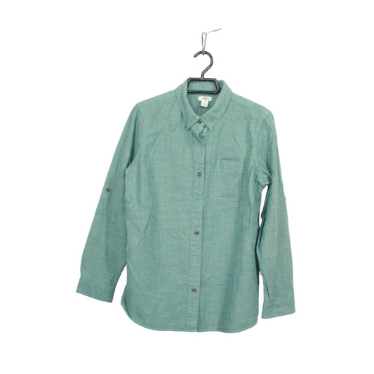 LL Bean Women's Heather Green Cotton Long Sleeve Button Up Shirt Size S