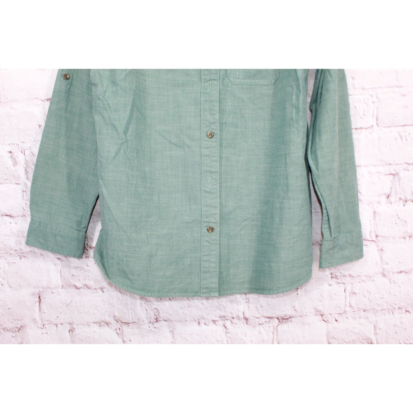 LL Bean Women's Heather Green Cotton Long Sleeve Button Up Shirt Size S