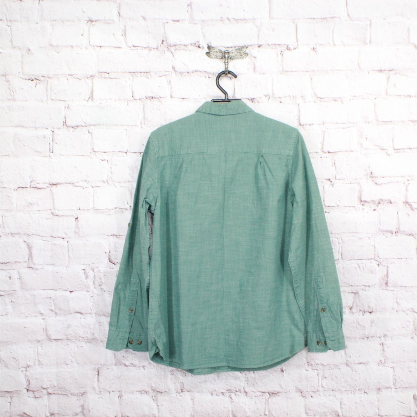 LL Bean Women's Heather Green Cotton Long Sleeve Button Up Shirt Size S