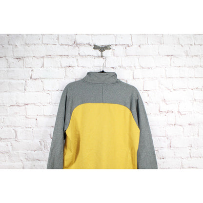 LL Bean Men's Colorblock Gray Yellow Fleece Quarter Zip Pullover Sweater Size M