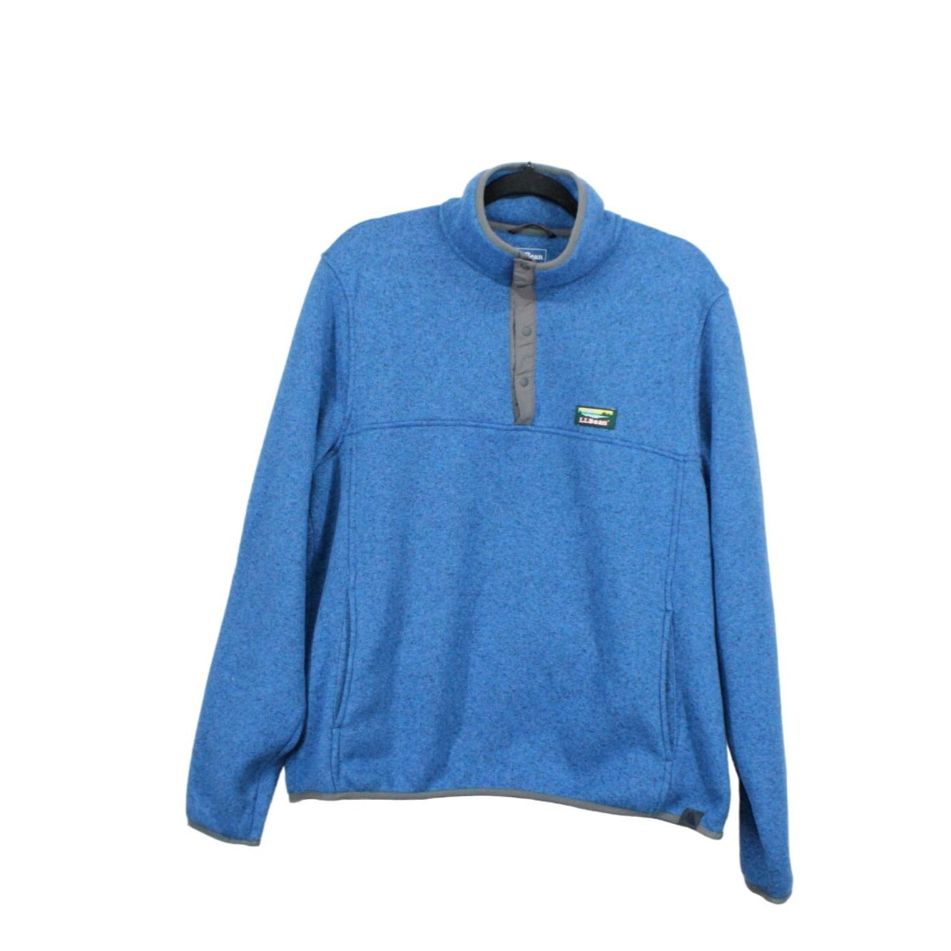 LL Bean Men's Sweater Fleece Pullover Slightly Fitted Quarter Snap Blue Size L