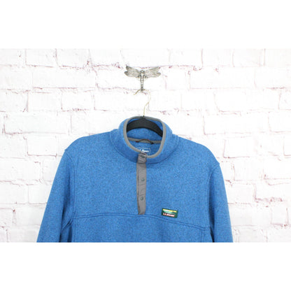 LL Bean Men's Sweater Fleece Pullover Slightly Fitted Quarter Snap Blue Size L