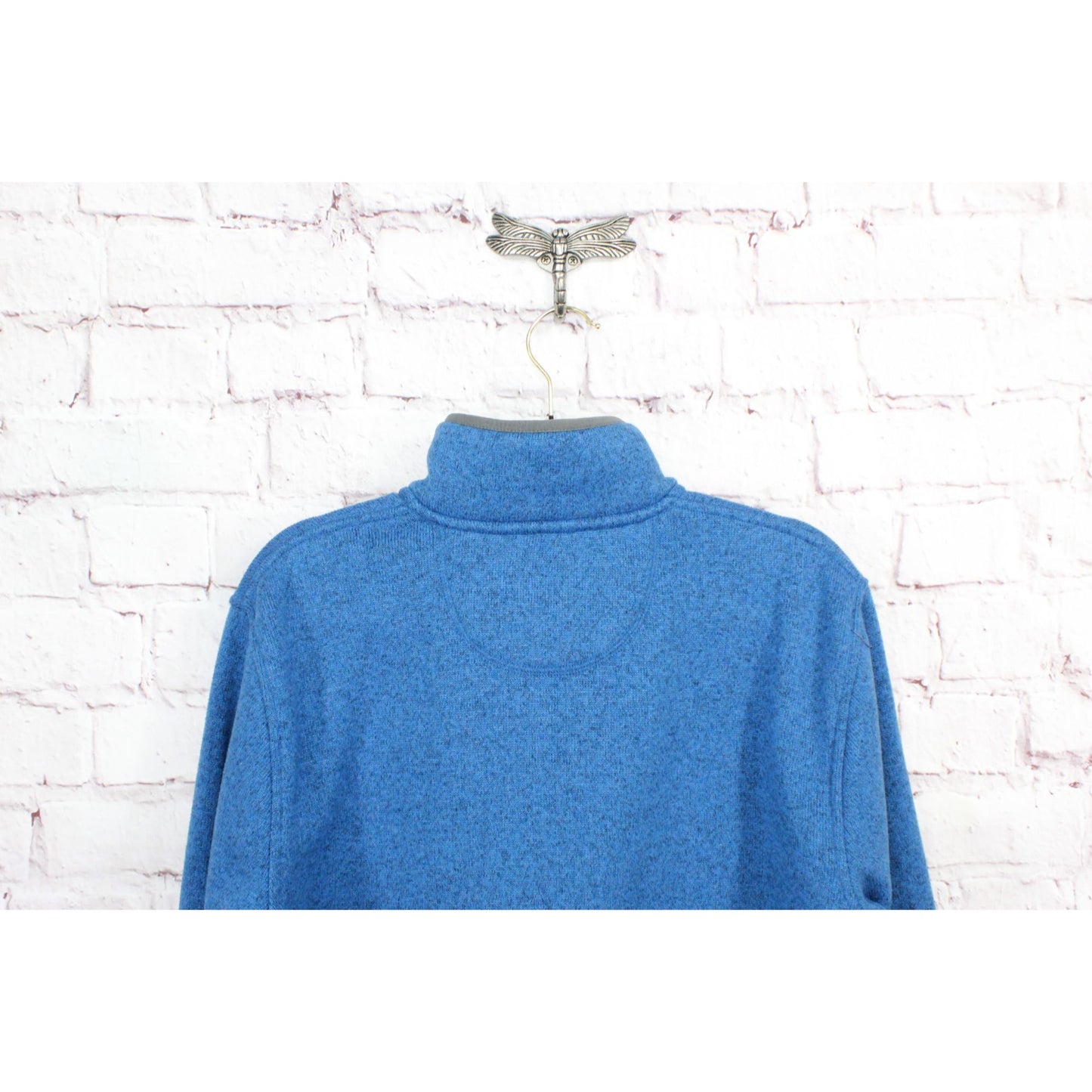 LL Bean Men's Sweater Fleece Pullover Slightly Fitted Quarter Snap Blue Size L