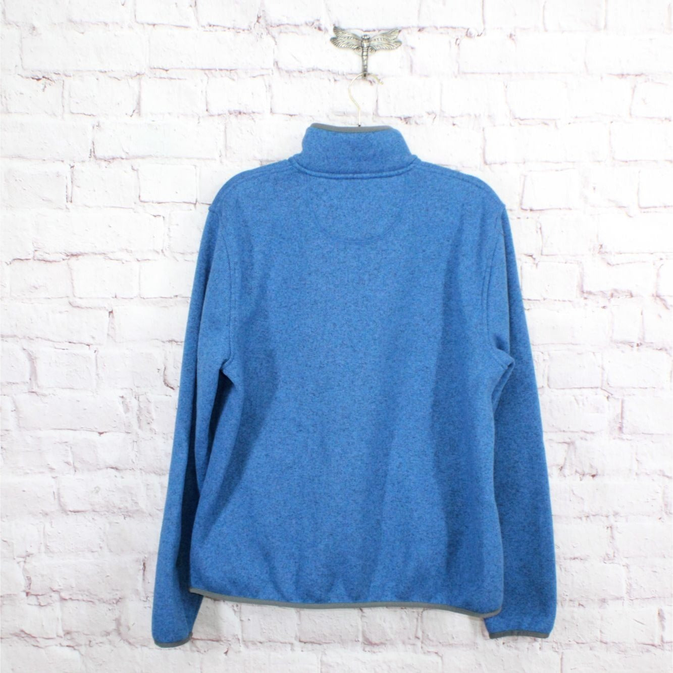 LL Bean Men's Sweater Fleece Pullover Slightly Fitted Quarter Snap Blue Size L