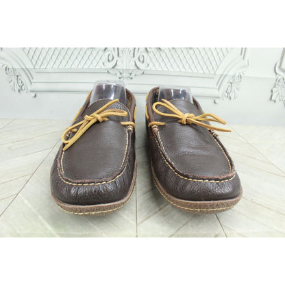 LL Bean Men's Handsewn Slippers Flannel Lined Rawhide Laces Leather Brown 12 M