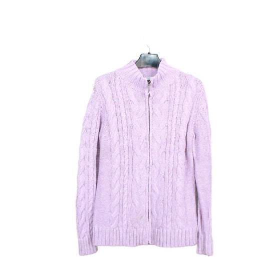 LL Bean Women's Double L Cable Sweater Zip Cardigan Cotton Soft Stretch Pink M