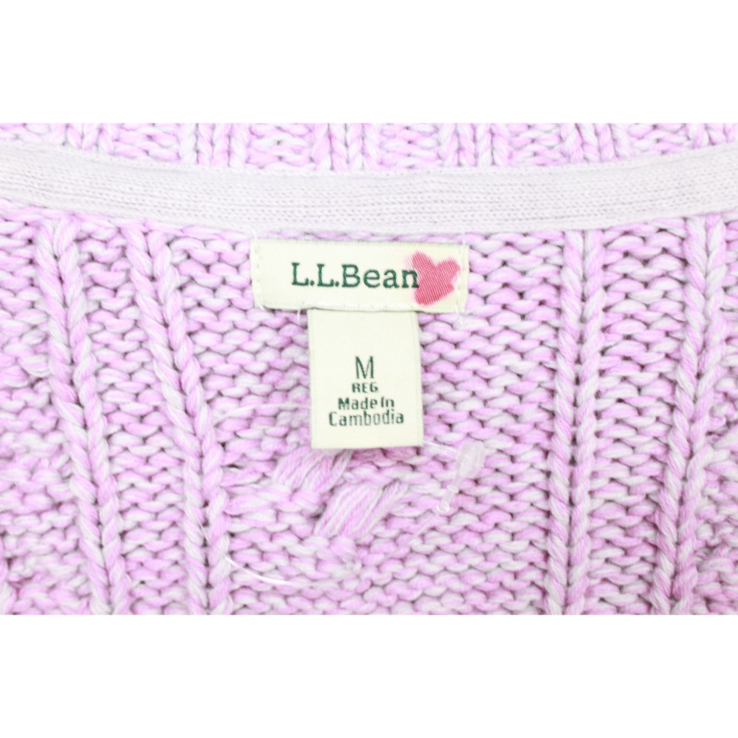 LL Bean Women's Double L Cable Sweater Zip Cardigan Cotton Soft Stretch Pink M