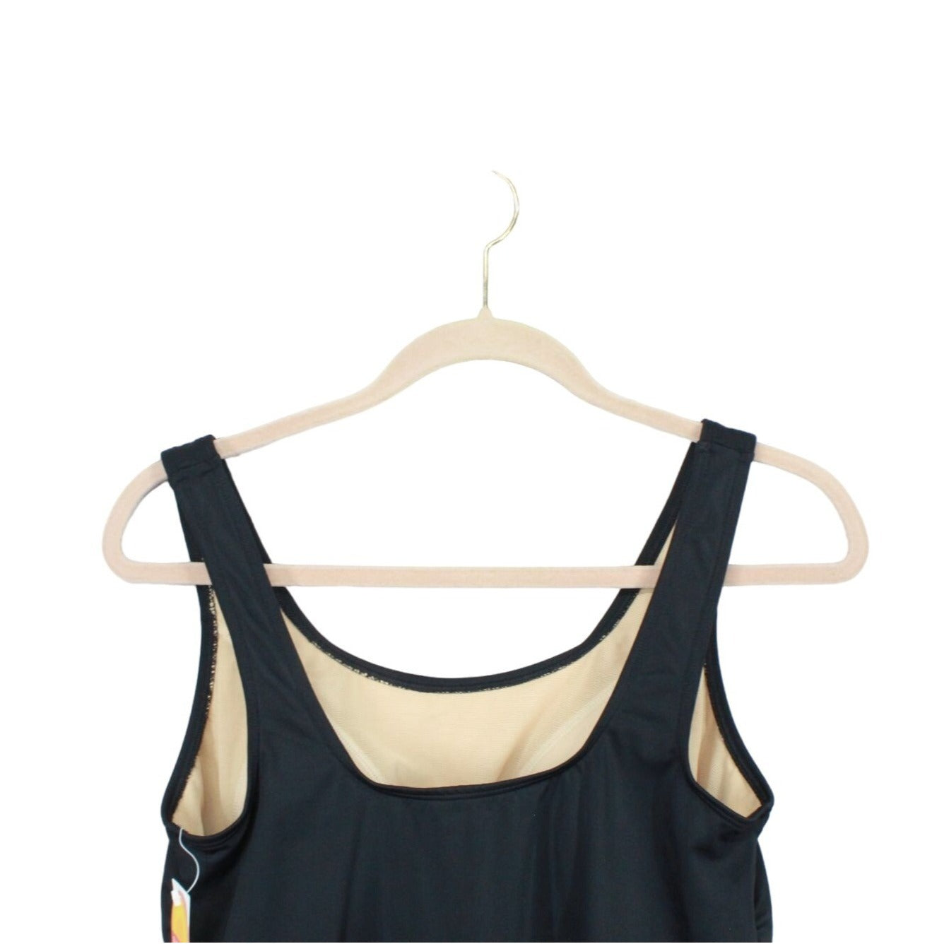 LL Bean Women's Black Nylon BeanSport Swimwear Tankini Top Scoopneck Size 10