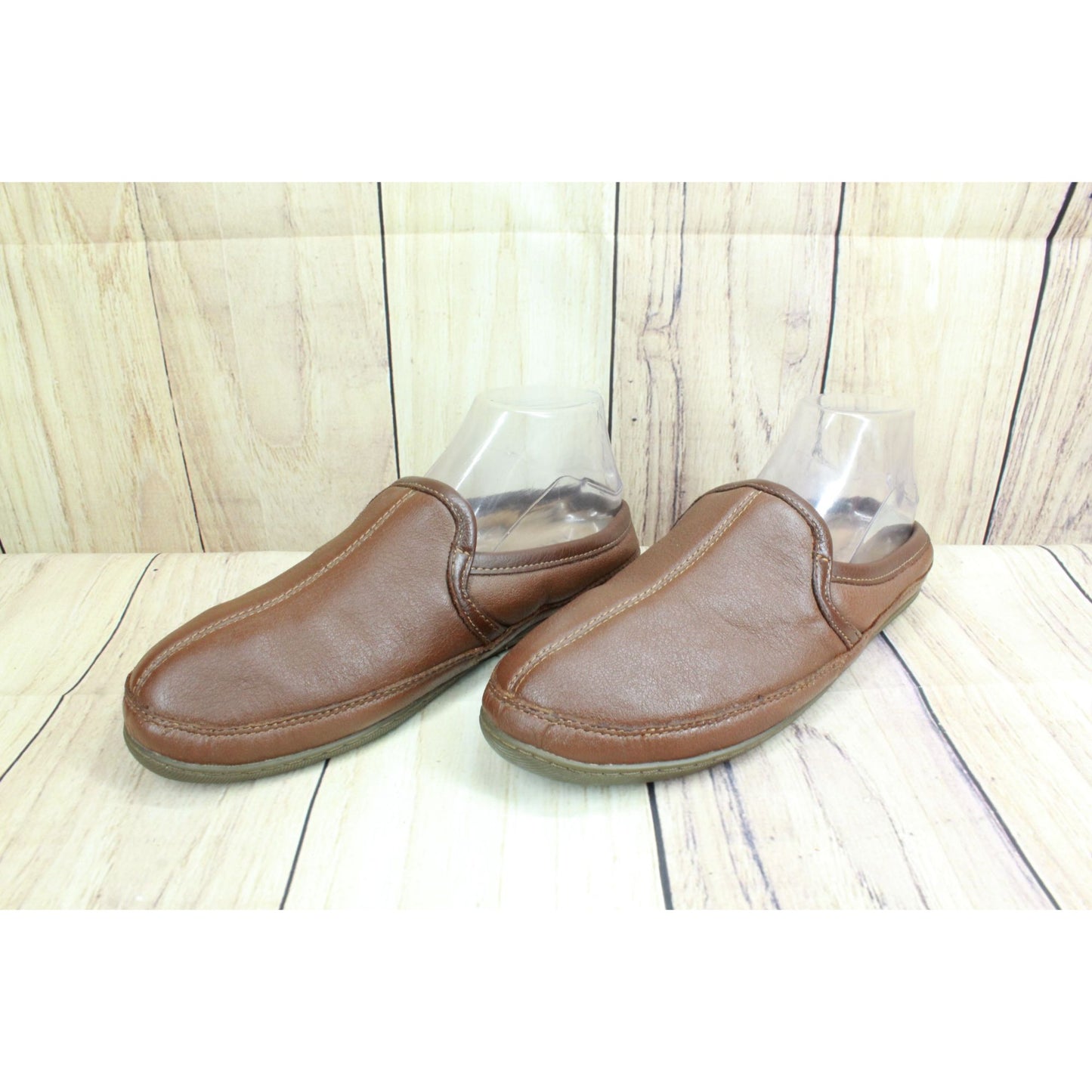 LL Bean Men's Elkhide Slipper Scuffs Brown Soft Leather Slip Ons Size 8 M