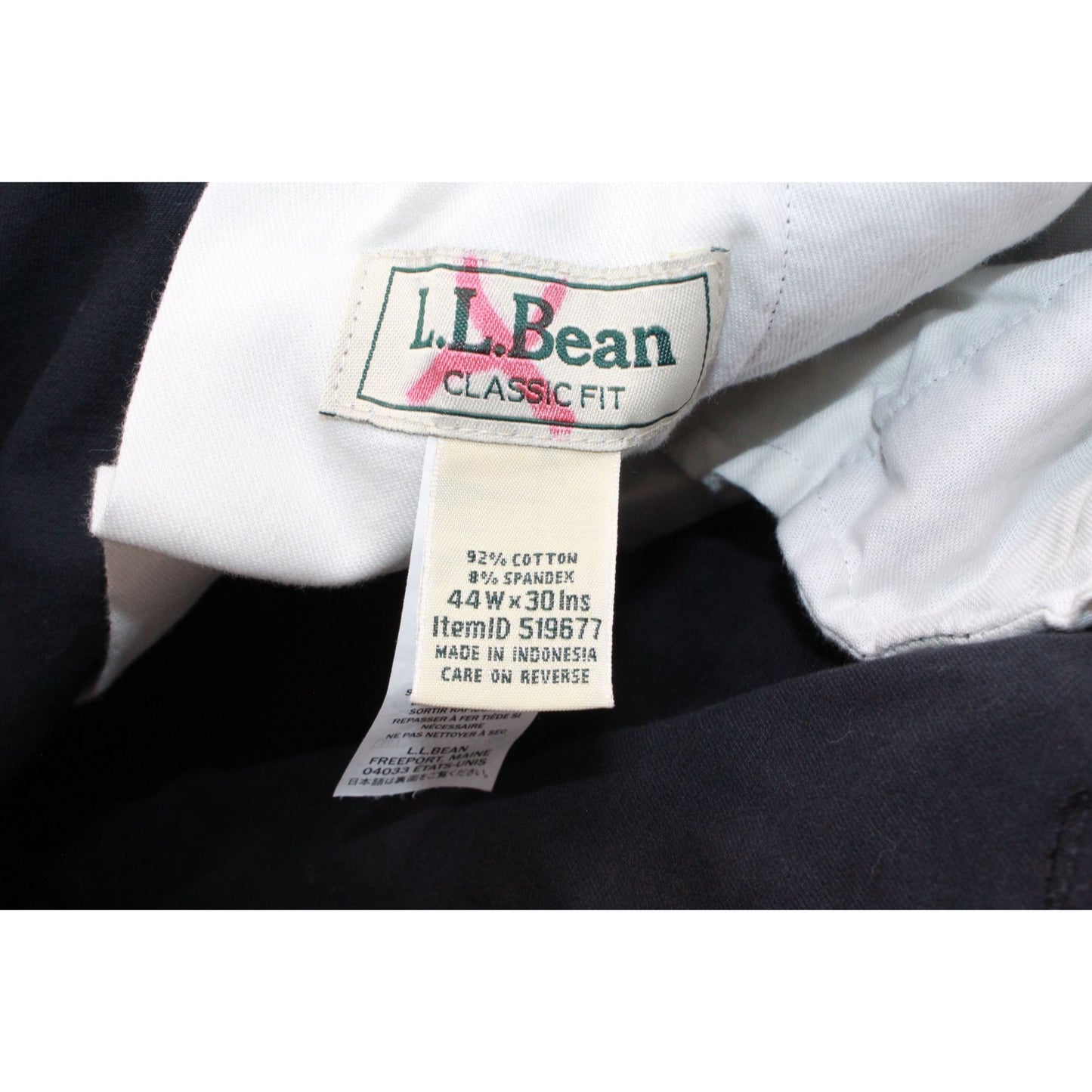 LL Bean Men's Easy Care Stretch Chinos Classic Fit Straight Leg Dark Navy 44W