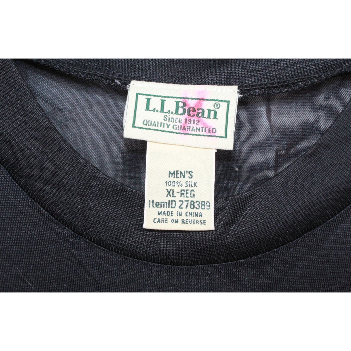 LL Bean Men's Black Silk Lightweight Underwear Crewneck Pullover Shirt Size XL