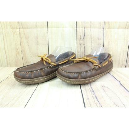 LL Bean Men's Brown Leather Flannel-Lined Comfort Handsewn Slippers Size 7 M