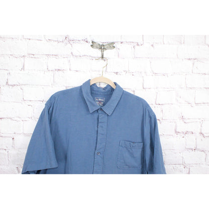 LL Bean Men's Blue Cotton Short Sleeve Pocket Dress Casual Shirt Size XXL Tall