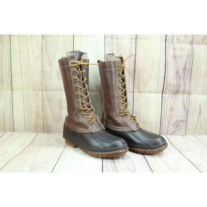 Vintage LL Bean Women Dark Brown Leather Unlined Hunting Tall Duck Boots Sz 7 N