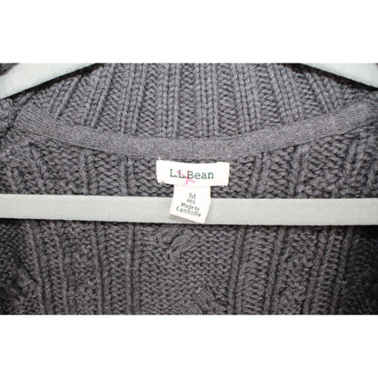 LL Bean Women's Double L Cable Sweater Zip Cardigan Charcoal Heather Size M