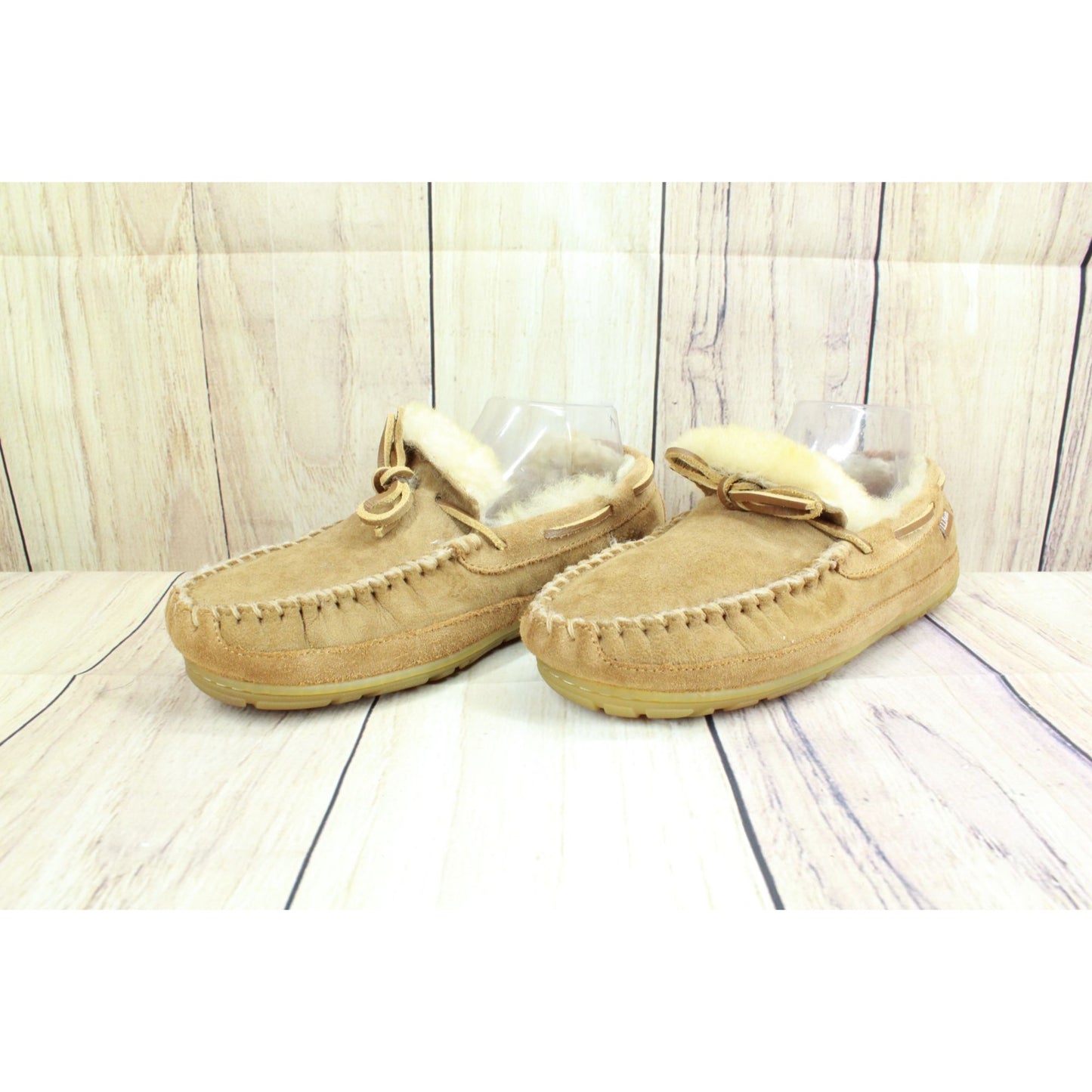 LL Bean Kids Wicked Good Moccasins Slipper Shearling Lined Suede Brown Size 5