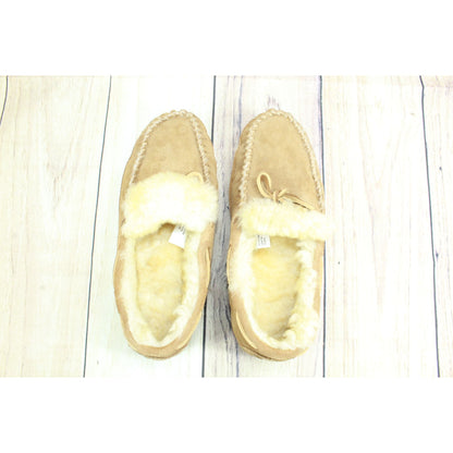 LL Bean Kids Wicked Good Moccasins Slipper Shearling Lined Suede Brown Size 5