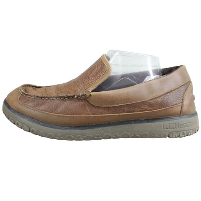 LL Bean Men All Week Brown Leather Shearling Lined Lightweight Mocs Slipper 10 M