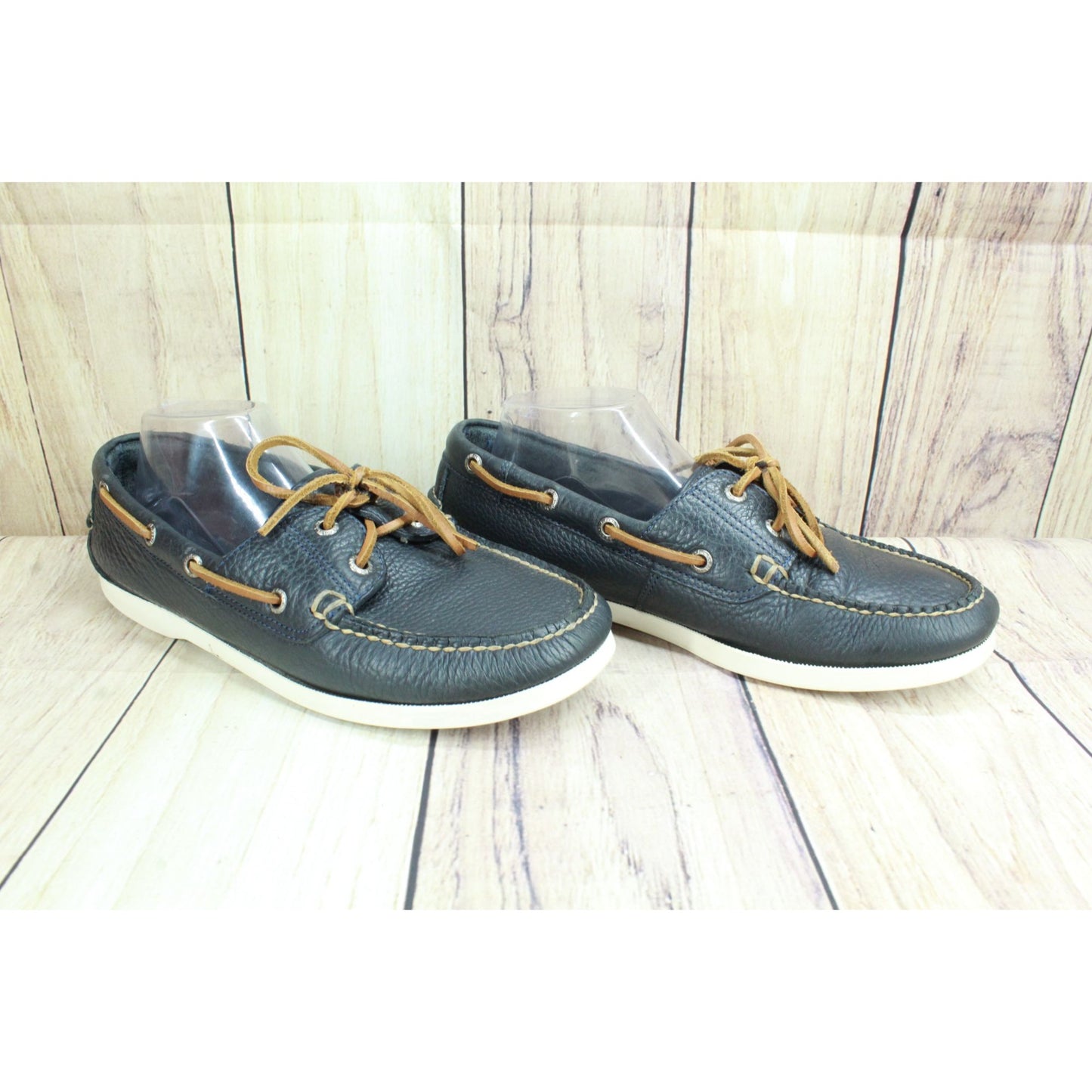 LL Bean Men's Casco Bay Boat Mocs Slip Ons Handsewn Pebbled Leather Navy 9.5 D