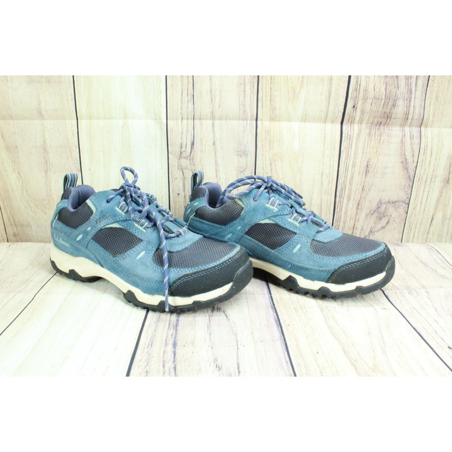 LL Bean Trail Model 4 Women's Blue Suede Waterproof Hiking Shoes Size 7 M