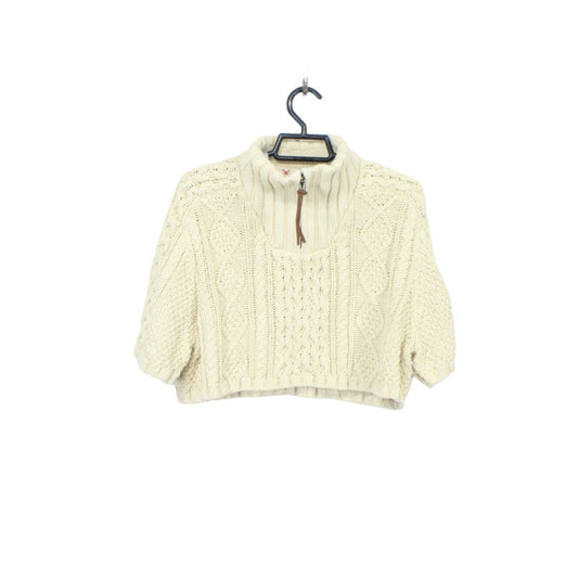 LL Bean Women's Cotton Fisherman Knit Cropped Sweater Beige