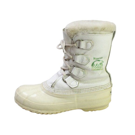 Sorel Manitou Kaufman White Leather Faux Fur Lined Winter Boots Size 8