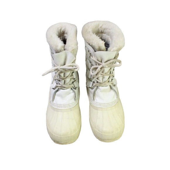 Sorel Manitou Kaufman White Leather Faux Fur Lined Winter Boots Size 8