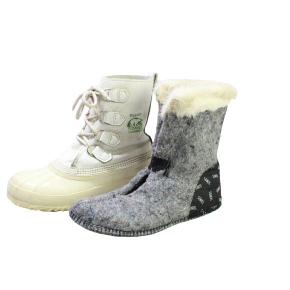 Sorel Manitou Kaufman White Leather Faux Fur Lined Winter Boots Size 8