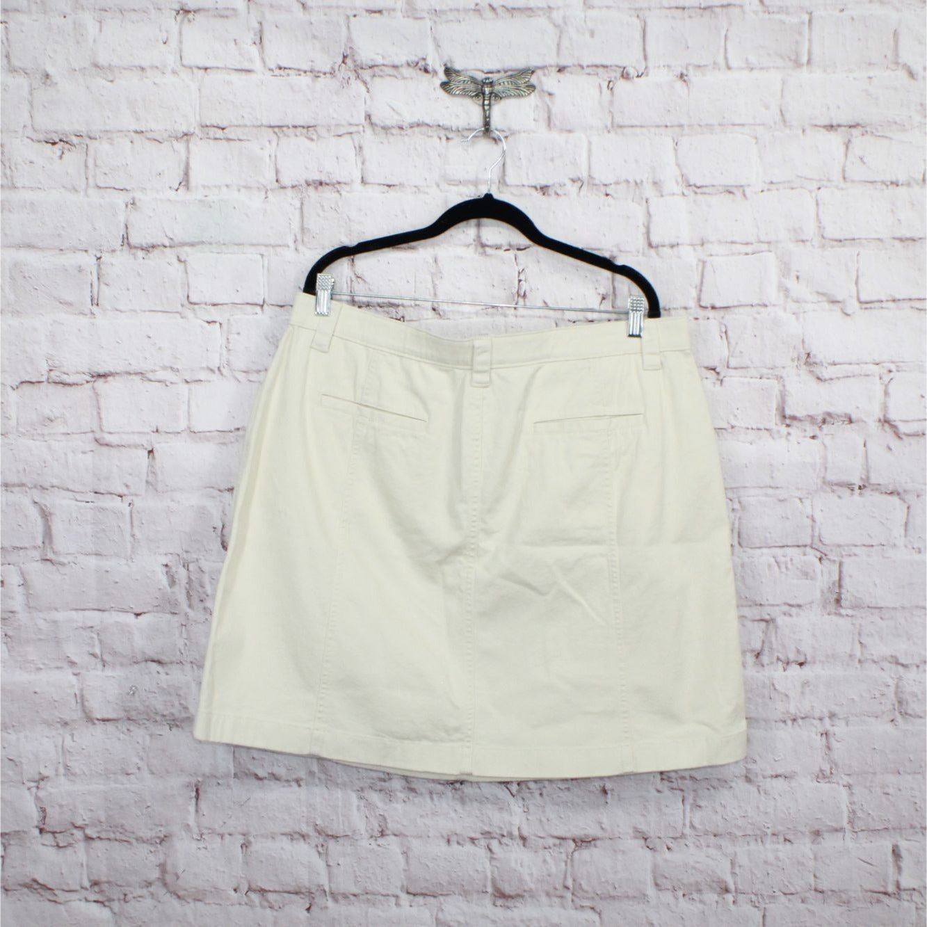 LL Bean Women's Cream Easy Stretch Cotton Button Zip Fly Twill Skirt Size 20 Pet