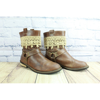 Latigo Zephyr Women's Brown Leather Crochet Trim Harness Ankle Boots Size 7 M