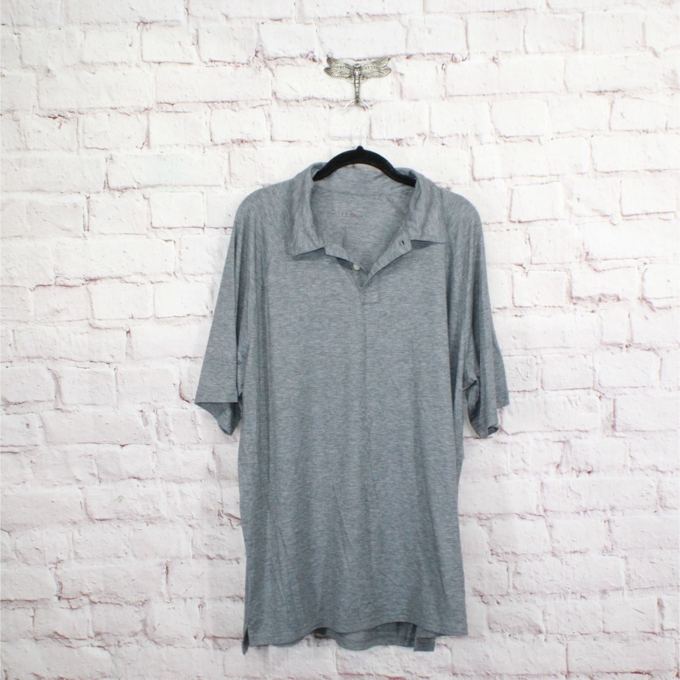 LL Bean Men's Comfort Stretch Performance Polo Short Sleeve Gray Size L Tall