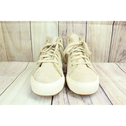 Superga Unisex Cream Suede Lace Up Shearling Lined Winter Sneaker Shoes Sz 7.5