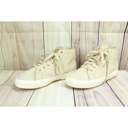 Superga Unisex Cream Suede Lace Up Shearling Lined Winter Sneaker Shoes Sz 7.5