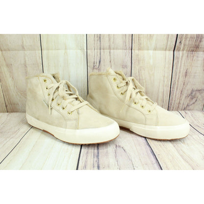 Superga Unisex Cream Suede Lace Up Shearling Lined Winter Sneaker Shoes Sz 7.5