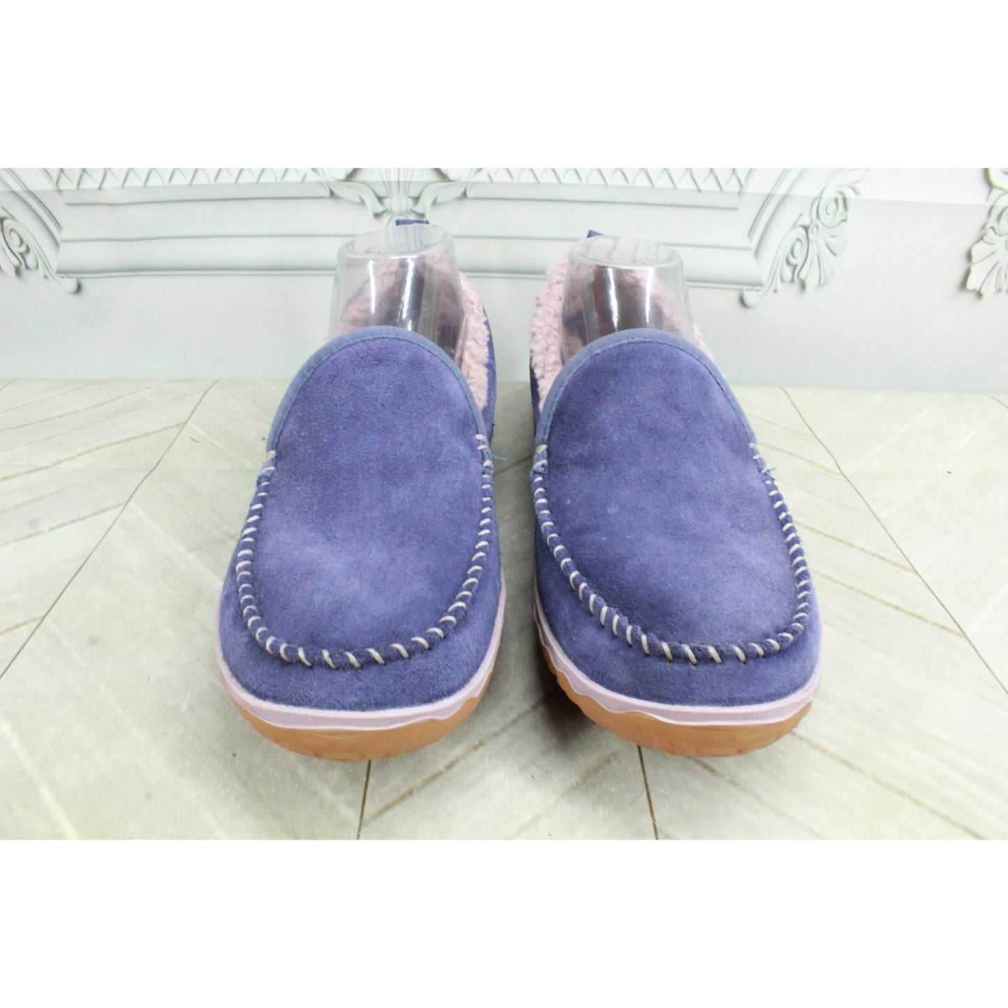 LL Bean Women's Blue Suede Fleece Lined Mountain Moccasin Slippers Size 10 M