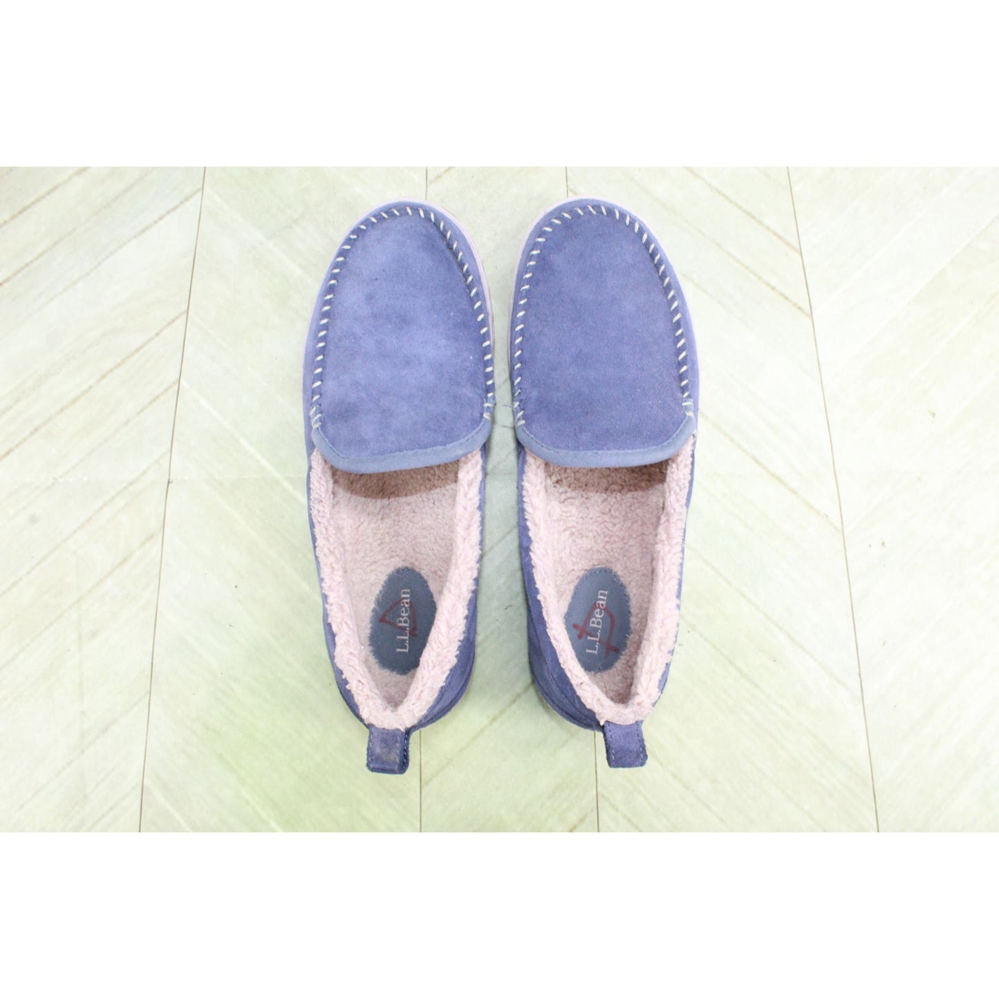 LL Bean Women's Blue Suede Fleece Lined Mountain Moccasin Slippers Size 10 M