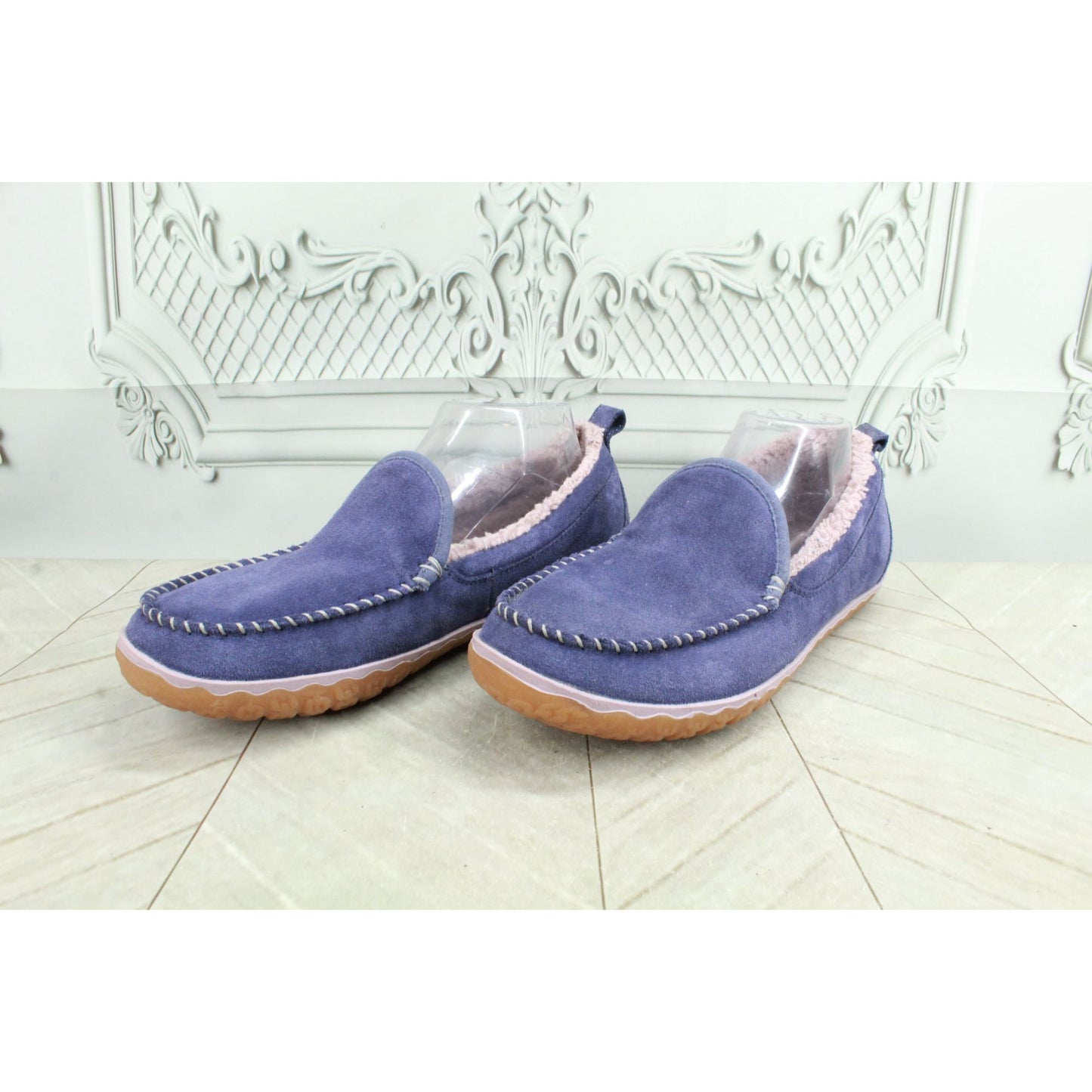 LL Bean Women's Blue Suede Fleece Lined Mountain Moccasin Slippers Size 10 M