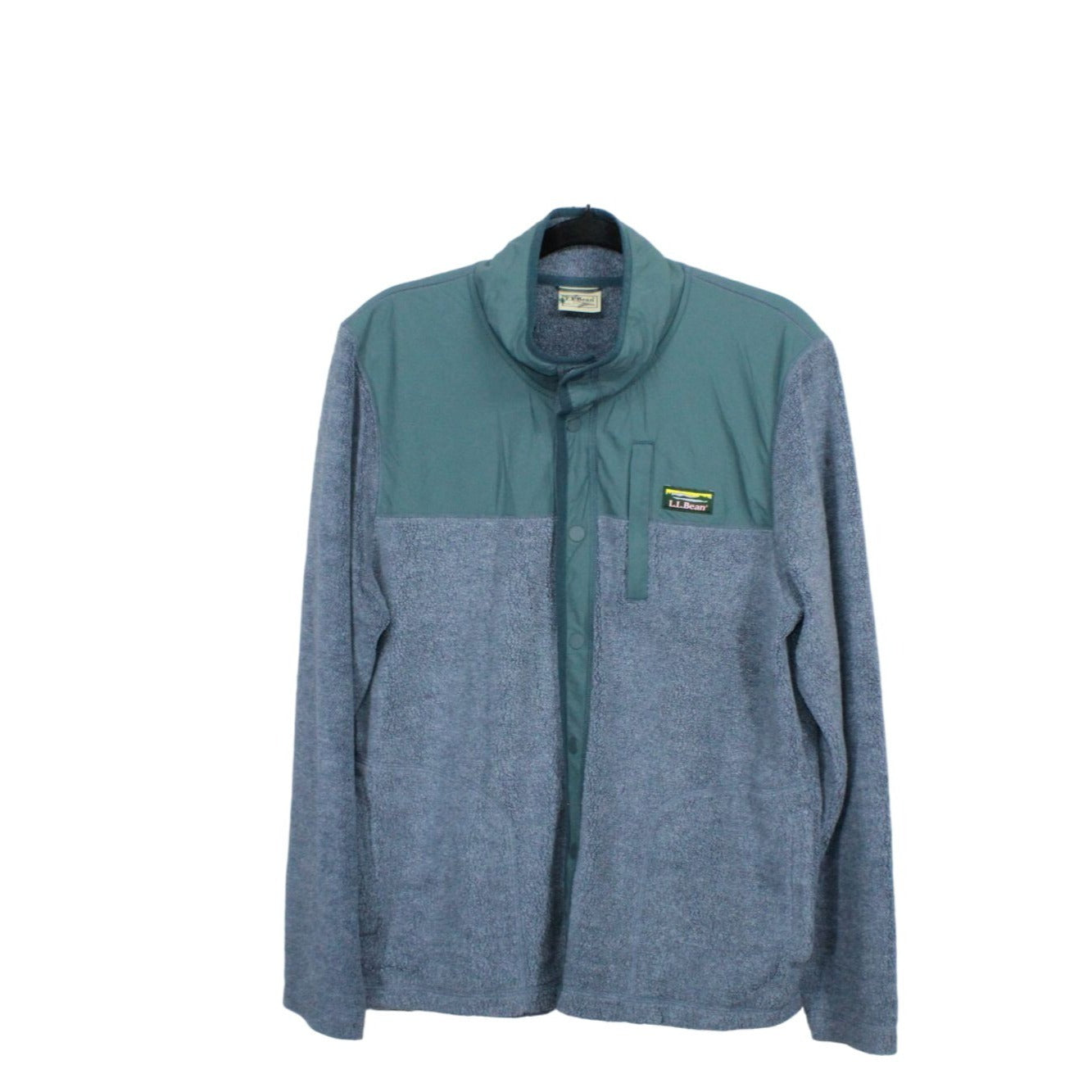 LL Bean Men's Tumbled Sherpa Snap Front Polyester Blend Sweater Gray Green Large