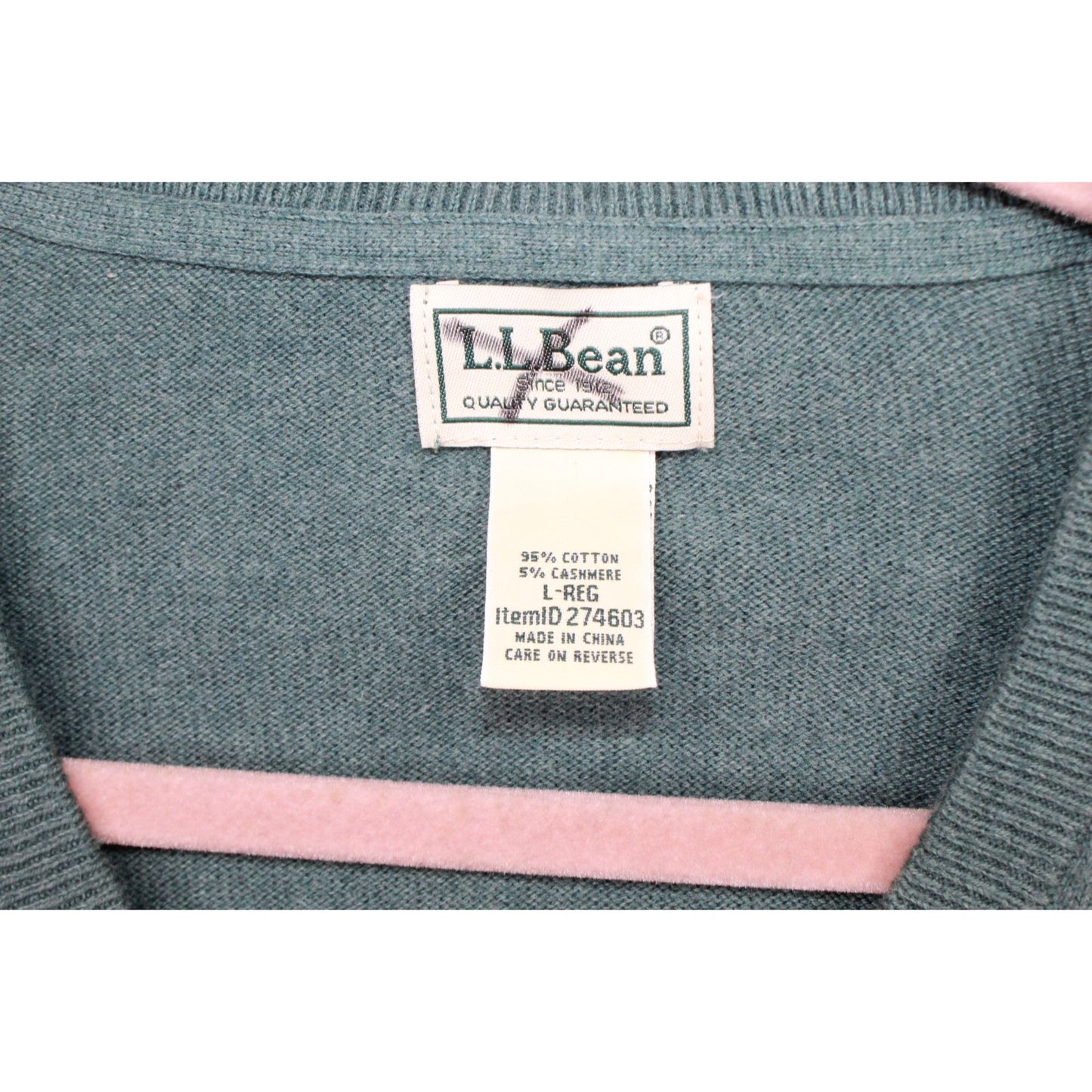 LL Bean Men's Cotton Cashmere Sweater Lightweight V Neck Pullover Green Size L