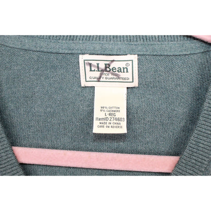 LL Bean Men's Cotton Cashmere Sweater Lightweight V Neck Pullover Green Size L