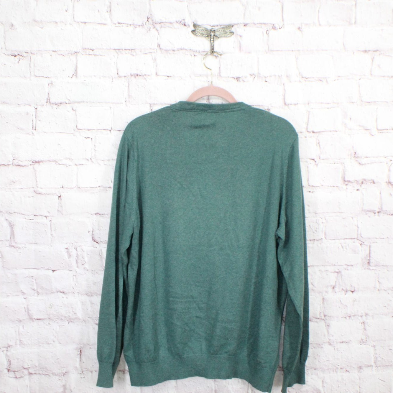 LL Bean Men's Cotton Cashmere Sweater Lightweight V Neck Pullover Green Size L